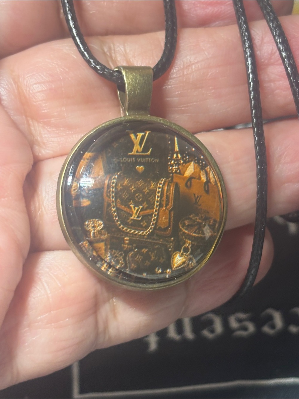 19” Black and Gold Round Logo Pendant Necklace